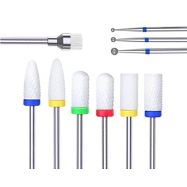 Nail Drill Bits Sets,10pcs Professional 3/32" Diamond Cuticle Electric Nail File/Ceramic Acrylic Gel Nail Bit Kit,Carbide Remover Bits for Manicure Pedicure,Home Salon (A-10pcs Ceramic)