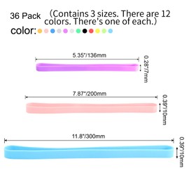Rierdge 36 Pcs 5.5" & 8" & 12" Assorted Colors Rubber Bands Long Lasting Wrapping Bands for Bottle, Wallet, Notebook, 12 colors