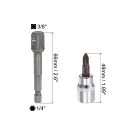 uxcell PH2 Phillips Bit Socket, 3/8" Square Drive CR-V Sockets, S2 Steel Bits 1.89" Length with Hex Shank Power Drill Adapter