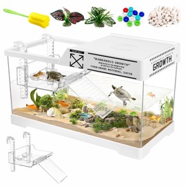 GOZILLA Aquatic Turtle Tank, Upgrade PC Turtle Tank Starter Kit, Reptile Habitat with Lid, Hanging Platform, Bottom Drainage for Turtles,Crabs,Shrimps and Small Reptiles.(19.68× 9.52× 9.44''/White)