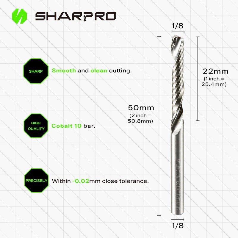 SHARPRO O Flute Upcut Spiral Rouer Bits 1/8 Inch Shank