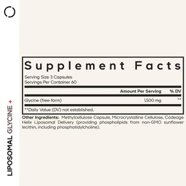 Codeage Codeage Liposomal Glycine+ Supplement - Free-Form Glycine 1,500 mg with Liposomal Delivery - 2-Month Supply - Amino Acid Capsules - Protein Support - Glycine Vitamins - 180 Capsules