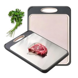 Double-Sided Cutting Board, Stainless Steel & Wheat Straw PP, 40x27cm, Kitchen Food Prep