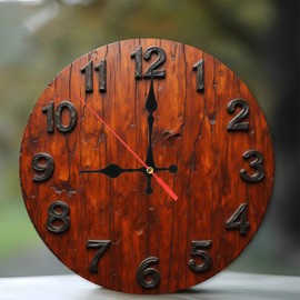 Rustic Wood Wall Clock Large Dark Metal Numbers Home Decor 10-Inch Wooden Wall Clock, Silent Movement, Battery Operated (AA Batteries Not Included), Artistic Home Decor, Perfect for Home Accents