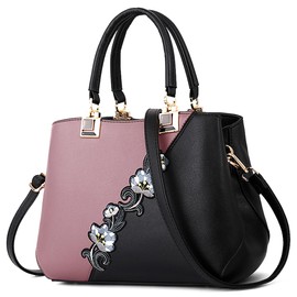 VARLIVOO Handbags for Women Elegant Shoulder Crossbody Bags with Floral Embroidery PU Leather Ladies Top Handle Bag for Work Shopping Travel Office Pink