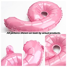 [10] 16" Number Pink Foil Balloons 0-9 set, Mylar Aluminum Hanging Numbers for Valentine's day Romance Mother's day Wedding Graduation Birthday Party Decorations Christmas New Year eve (10 Pcs)