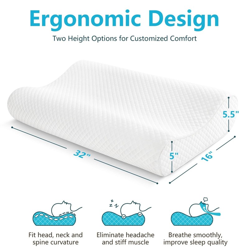 AM AEROMAX 32" King Size Contour Memory Foam Pillow, Cervical