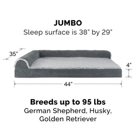 Furhaven Pet Bed for Dogs and Cats - Two-Tone Faux Fur and Suede L-Shaped Chaise Memory Foam Dog Bed, Removable Machine Washable Cover - Stone Gray, Jumbo (X-Large)