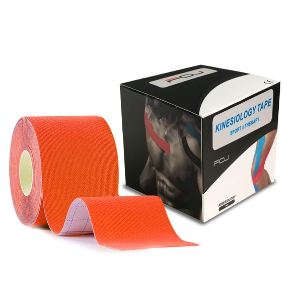 Kinesiology Theraeputic Tape Physio for Athletic Sports Recovery Pain Relieve Strong Adhesion Waterproof Original Cotton Uncut 2 Inch x 16.4 Feet (Orange)