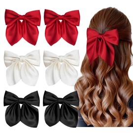 JTYKUYR 6 Pcs Hair Bows for Women,Brown Bow Hair Clips for Girls,Silky Satin Hair Bows Hair Ribbon Cute Hair Accessories Gifts