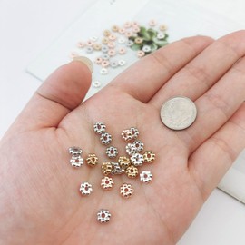 COIRIS 720pcs 4 Colors Daisy Spacer Beads 6mm Gold Silver Rhodium Plated Metal Flower Loose Beads for Bracelet Necklace Earring Jewelry Making Supplies(RT-CCB4)