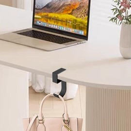 Black Desk Purse Hook – Portable Aluminum Alloy Bag Holder for Handbags, Schoolbags, Headphones | Compact Table Hanging Clamp for Tote, Book Bags, Student Storage, Convenient Desk Mount Accessory