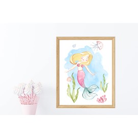 WBdesignz Children's Room Poster Girls Baby Room Pictures Set of 3 Mermaid Turtle Octopus (DIN A4, without Frame)