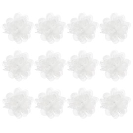 M METERXITY 12-Pack Chiffon Flowers 1.97 x 1.97 Inch Mesh Fabric Flowers Full Chiffon Flowers Hair Clips Flower for Home Decor/Wedding/Headbands/DIY/Party/Garden [Beige White]