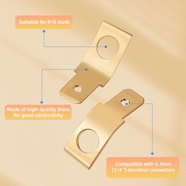 50 Pcs Solderless Spade Connectors with 1/4" Male Tab for 10 Stud, Brass Spade Terminals Non-Insulated, High Conductivity, Quick Disconnect, for Industrial Equipment Automotive Systems Home Appliances