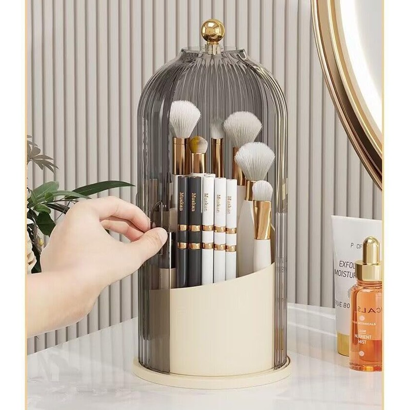 Yuzita Makeup Brush Holder Organizer with Lid, Rotating Dustproof Make