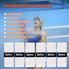 HoFire Tennis Racket Grip Tape - 6-Pack Dry Tennis Overgrip Grip Tape - Ultra Absorbent Dry Feel Tennis Grip Tape for Tennis, Pickleball - Enhance Your Racquet with Durable Tennis Grip (6-Pack White)