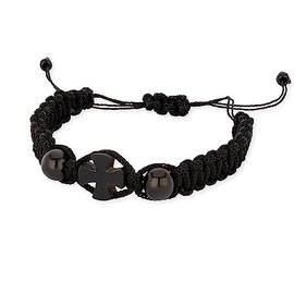 NKlaus Adjustable Gagat Cross Bracelet Knitted Psalm 51 91 - Spiritual Message Fits All Wrist Sizes Handmade 2890, Silk Resin Wool