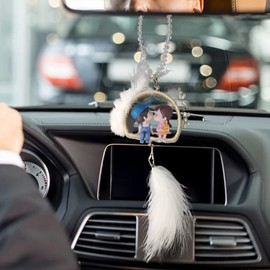 Car Mirror Hanging Accessories for Women Interior Cute, Car Rear View Mirror Charms, Lovely Couple Car Decorations (A)