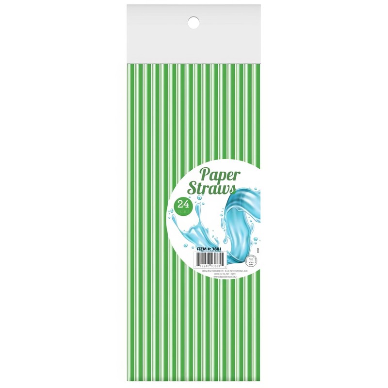 Green Paper Straws - 24 Count | Bright Green, Eco-Friendly