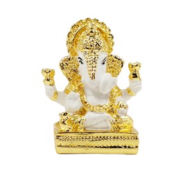 ARNAVIRA Gold Plated Dagdusheth Ganesha Idol for Car Dashboard Gifting Home & Office Decor House Warming Gift (White)