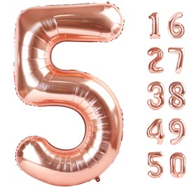 Rose Gold Number 5 Baiioons 40 Inch Number Balloons Giant Jumbo 15 25 50 Foil Mylar Helium Number Digital Balloons Champagne Gold 50 Birthday Party 2025 Anniversary Events Party Decorations