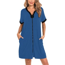 SWOMOG - chamarra corto con cierre frontal para mujer, manga corta, con cierre, con bolsillos, S-3XL, marino, S