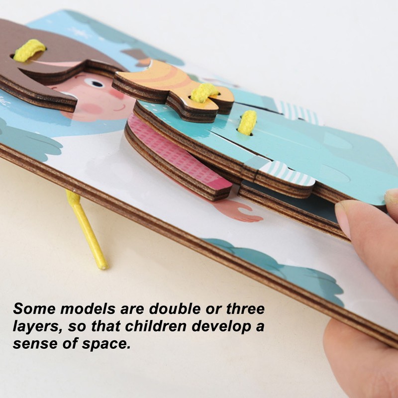 Wooden Lacing Threading Toys Clear Patterns Educational Wood Threading Panel