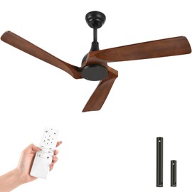 YITAHOME 52 Inch Ceiling Fan without Light, Solid Wood Blades Modern Ceiling Fan with Remote, Ceiling Fan with Reversible DC Motor For Indoor Outdoor, Memory Function, Black& Walnut