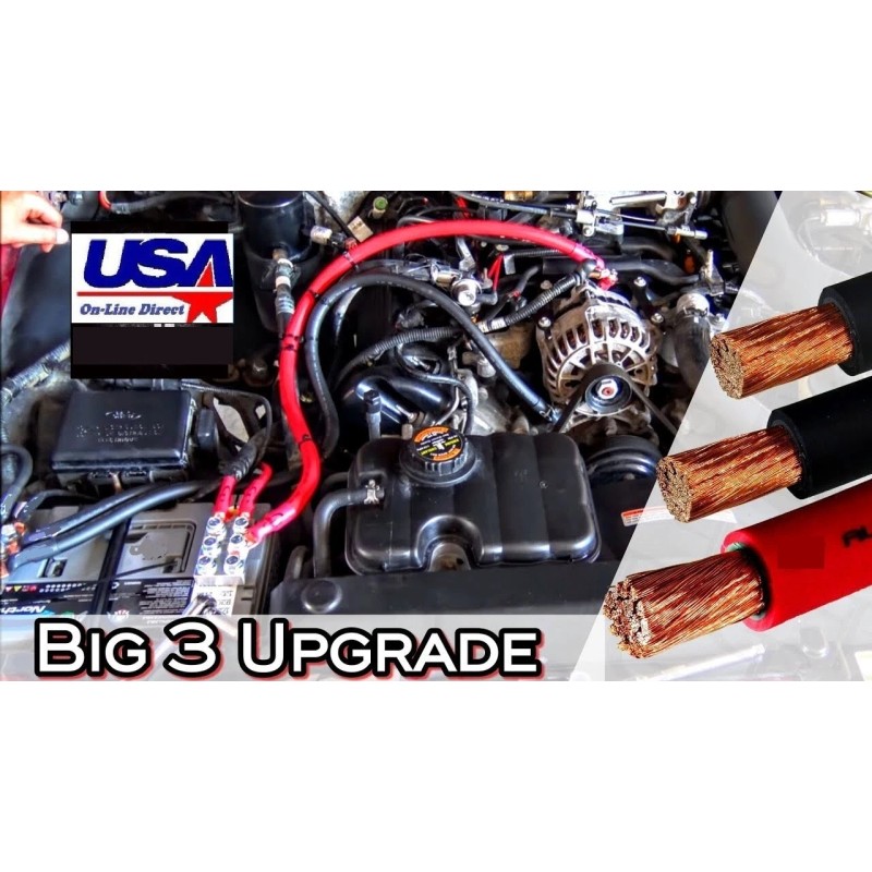 Bullz Audio BIG 3 Upgrade 1/0 GAUGE Alternator Electrical RED