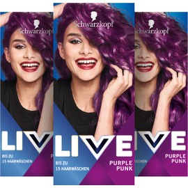 Schwarzkopf LIVE Ultra Brights Semi-Permanent Hair Colour 094 Purple Punk (3 x 142.5ml) Colouration for Intense or Pastel Colour Results Lasts 12-15 Hair Washes with Conditioner