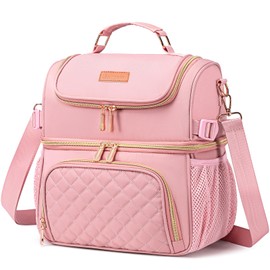 Romenrita Lunch Bags for Women, Dual Compartment Lunch Box Lunch Bag for Work, Leakproof Lunch Cooler Large Insulated Lunchbox for Adult for Women Men, Lunchbag for Picnic Beach (Pink)