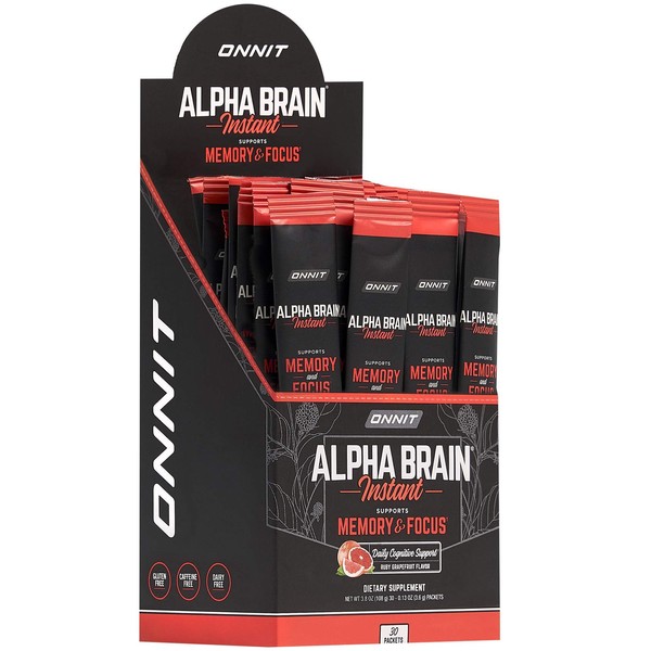 ONNIT Alpha Brain Instant - Ruby Grapefruit Flavor - Nootropic Brain Booster Memory Supplement - Brain Support for Focus, Energy & Clarity - Alpha GPC Choline, Cats Claw, L-Theanine, Bacopa - 30ct