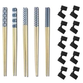 5 Pairs Chopsticks for Beginners with 10 Chopsticks Aids Reusable Training Chopsticks Helpers for Adults Kids Dishwasher Safe Colors Comes (Black)