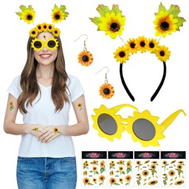 GAROMIA Sunflower Headband Girls Sunflower Hair Accessories Headband Women's Sunflower Flower Heads Bracelets Sunflower Set for Carnival Theme Party Sunflower Costume