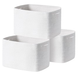 Homsorout Woven Baskets for Storage - 12”x10”x9” Storage Bins, Decorative Basket for Blankets, Rope Baskets with Handles, Storage Baskets for Shelves, Home, Laundry (3 Pack, White)