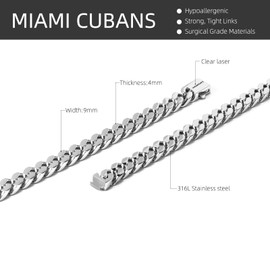 CaptainSteeL Miami Cuban Chain Necklace for Men/Women,316L Stainless Steel 5/9MM Width 18"/20"/22"/24"Length Fashion Snap Button Hip Hop Jewelry, Stainless Steel, No Gemstone