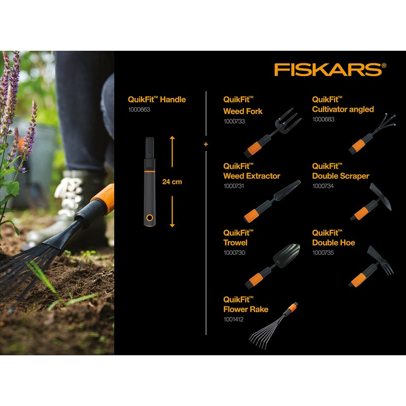 Fiskars QuikFit Double Hoe, Tool Head, Length: 18.5 cm, Steel