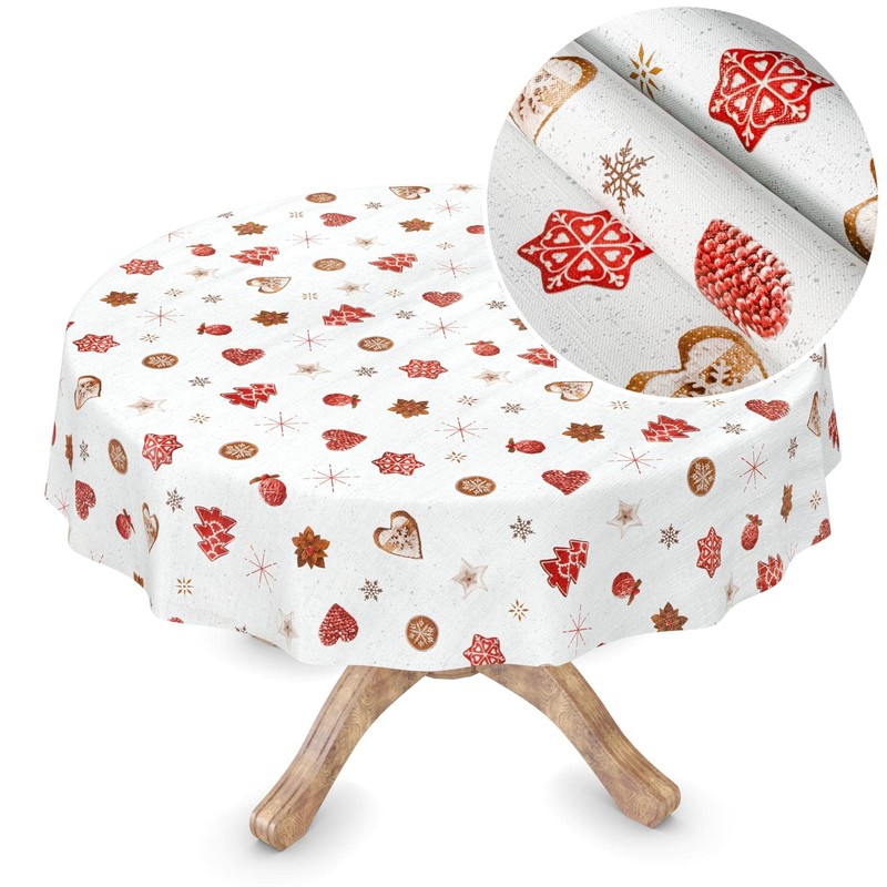 Tablecloth Washable Christmas Oilcloth Tablecloth Round 140 cm Cut Edge