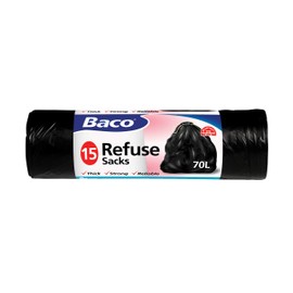 Baco Refuse Sacks Reliable Bin Liners 70L, 80cm x 130cm