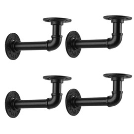 Home TZH 1/2" Pipe Shelf Bracket，Wall Mounted Floating Shelf Bracket, Steam Punk Decor Hanging Wall Metal Bracket, Heavy Duty Decorative Rustic Shelving Bracket, Set of 4(3.5X6)