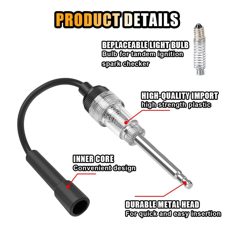 Inline Spark Plug Tester, Straight Boot Ignition Coil Tester Light,