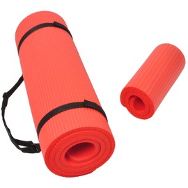 Fitvids All Purpose 1/2-Inch Extra Thick High Density Anti-Tear Exercise Yoga Mat and Knee Pad with Carrying Strap, Red