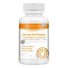 HEALTHADDICTION - Citrato de Potasio + Cúrcuma y Curcumina - Suplemento Alimenticio con 120 Cápsulas - 1g Potasio, 300mg Cúrcuma, 100mg Curcumina - Apoyo Nutricional Diario - 810 mg c/u