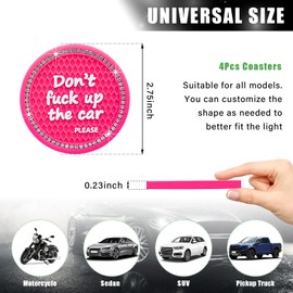 Ziciner 4 Pack Bling Car Cup Holder Coaster, 2.75 Inch Anti-Slip Auto Insert Cup Coaster, Crystal Car Drink Cup Mat Perfect for Women Girls, Universal Interior Decor Accessories (Rose Red)