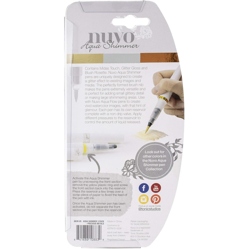 Nuvo Aqua Shimmer Pens 3/Pkg-Precious Metals
