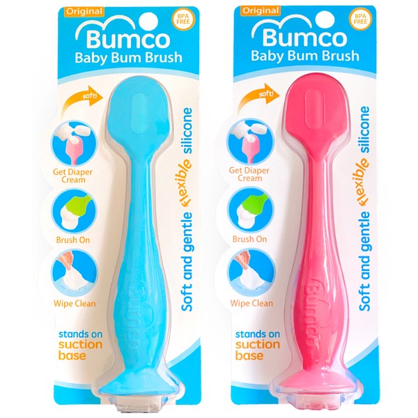 Bumco 2-Pack Diaper Cream Spatula - BPA-Free Butt Paste Diaper Cream Applicator, Soft & Flexible Diaper Rash Cream Applicator, Butt Spatula Baby, Mom-Invented Diaper Bag Essentials (Blue & Pink)