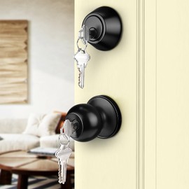 Probrico 3 Pack Door Knob with Double Cylinder Deadbolt Lock Set, Black Front Door Knob and Deadbolt Set, Keyed Alike Combo Exterior Door Lock Set with Deadbolt and Key