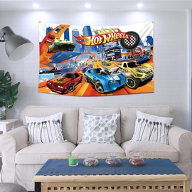 DecrPlus Hot Cars Birthday Banner Backdrop for Wheels Birthday PartyBackdrop,Race car Birthday Party Supplies，Race car Birthday Party Supplies,Birthday Party Background Banner (3x5Ft)