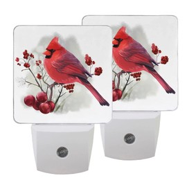 Pfrewn Bird Cardinal Berries Night Light Plug in Set of 2 for Kids Adults Boys Girls Babies, Night Lights Led Auto Motion Senor for Reading Bathroom Bedroom Nursery Decorative